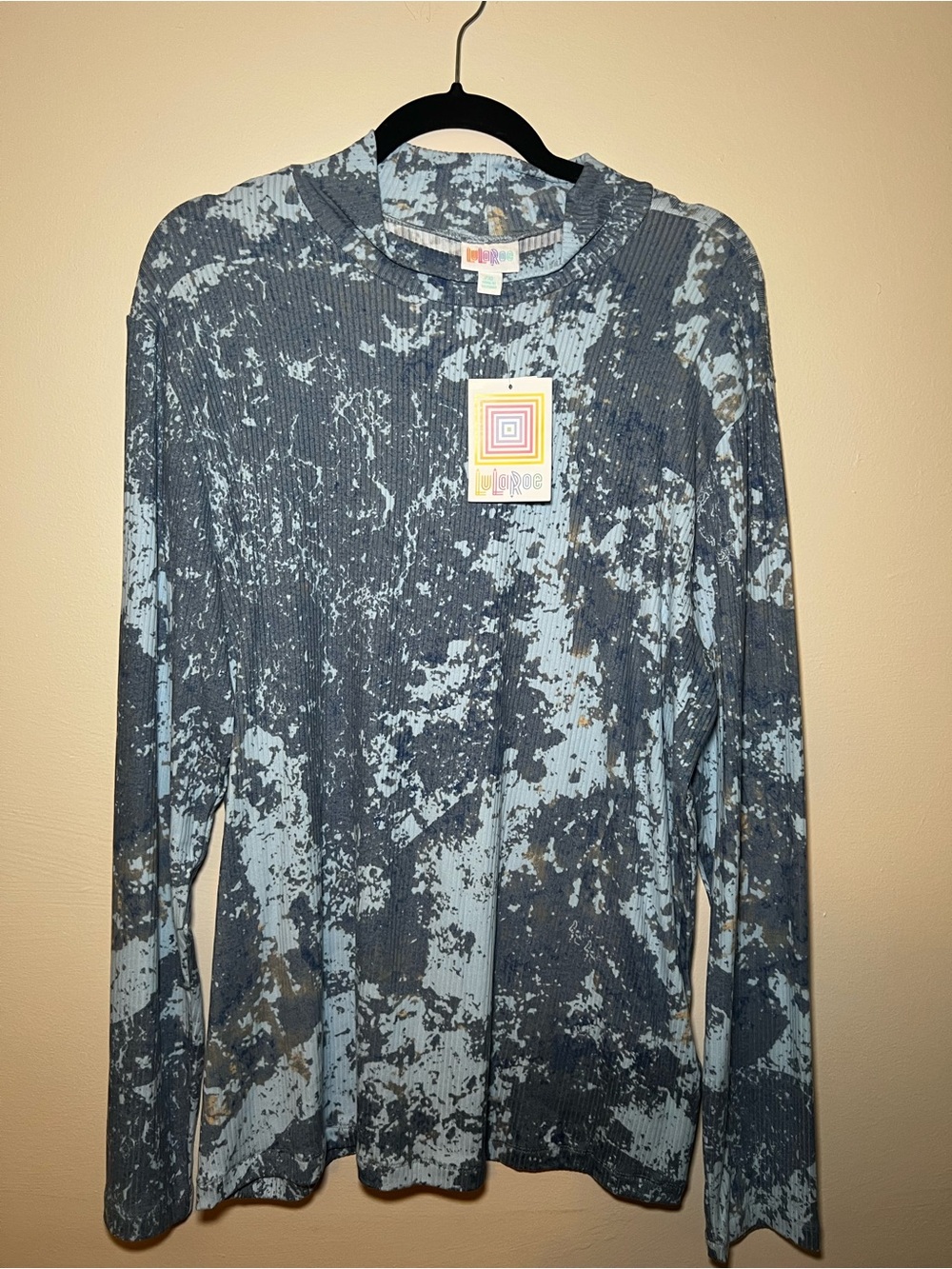 LuLaRoe Penelope Blue Marble Ribbed Long Sleeve Mock Neck